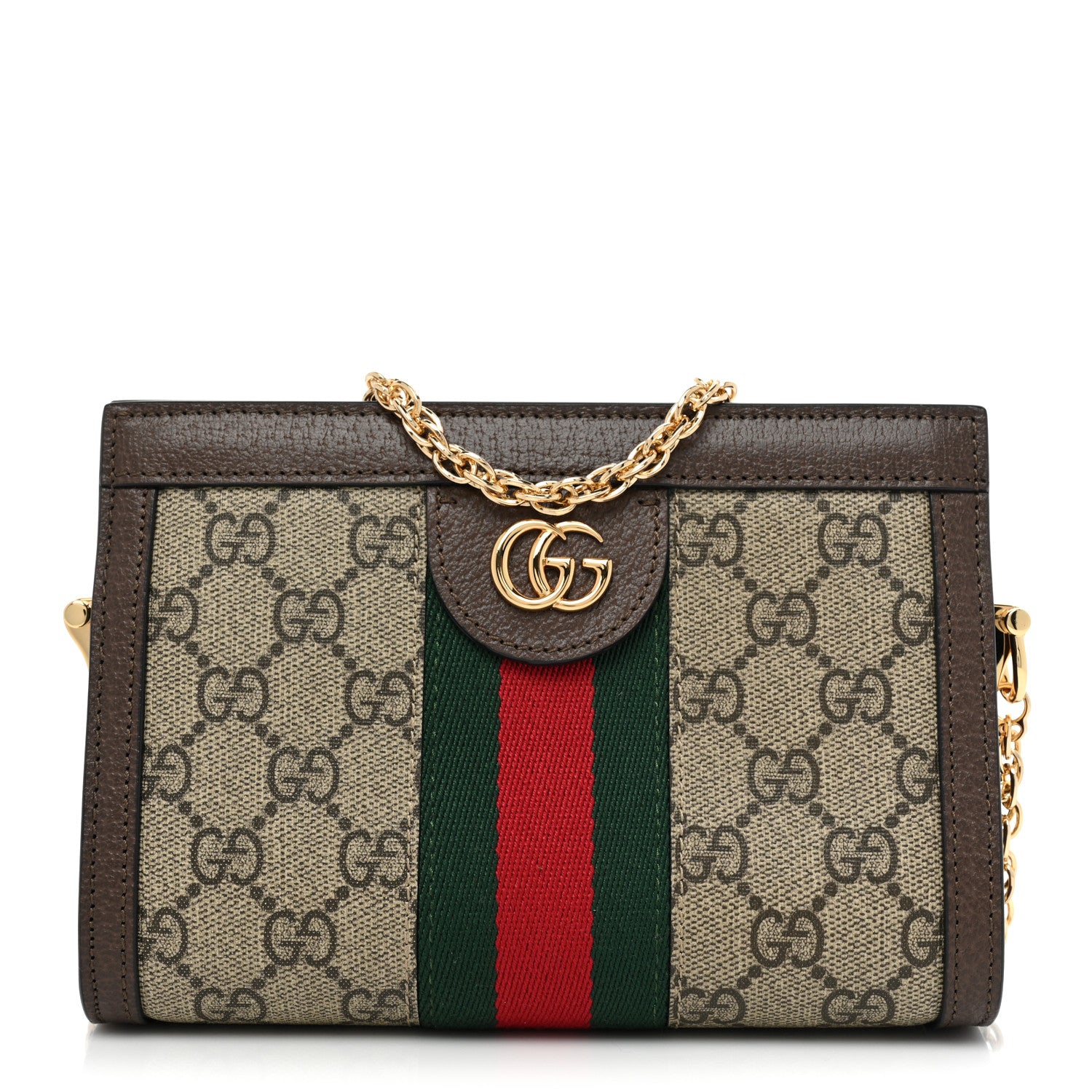 Gucci GG Supreme Monogram Textured Dollar Calfskin Web Mini Ophidia Chain Shoulder Bag Beige Ebony New Acero 1 of 9