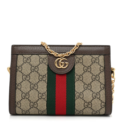 Gucci GG Supreme Monogram Textured Dollar Calfskin Web Mini Ophidia Chain Shoulder Bag Beige Ebony New Acero 1 of 9