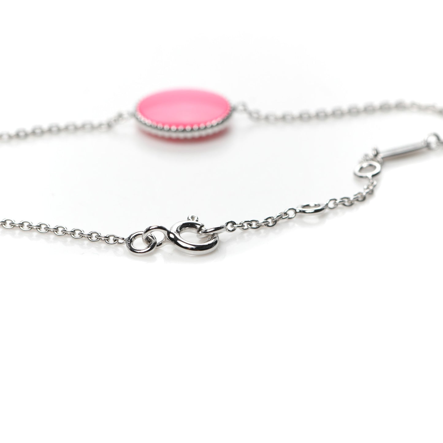 18K White Gold Diamond Enamel Rose Des Vents Bracelet Pink