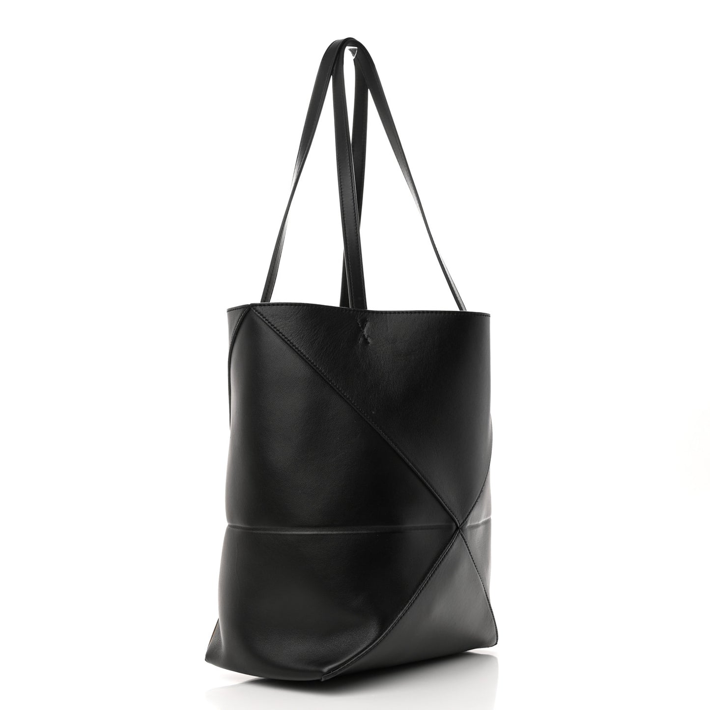 Shiny Calfskin Medium Puzzle Fold Tote Black