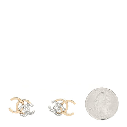 Chanel Crystal Double CC Earrings Gold Silver 2 of 4