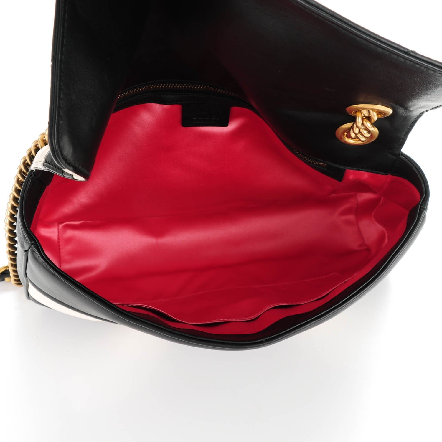 Gucci Calfskin Matelasse Medium GG Marmont Shoulder Bag Black White 5 of 7