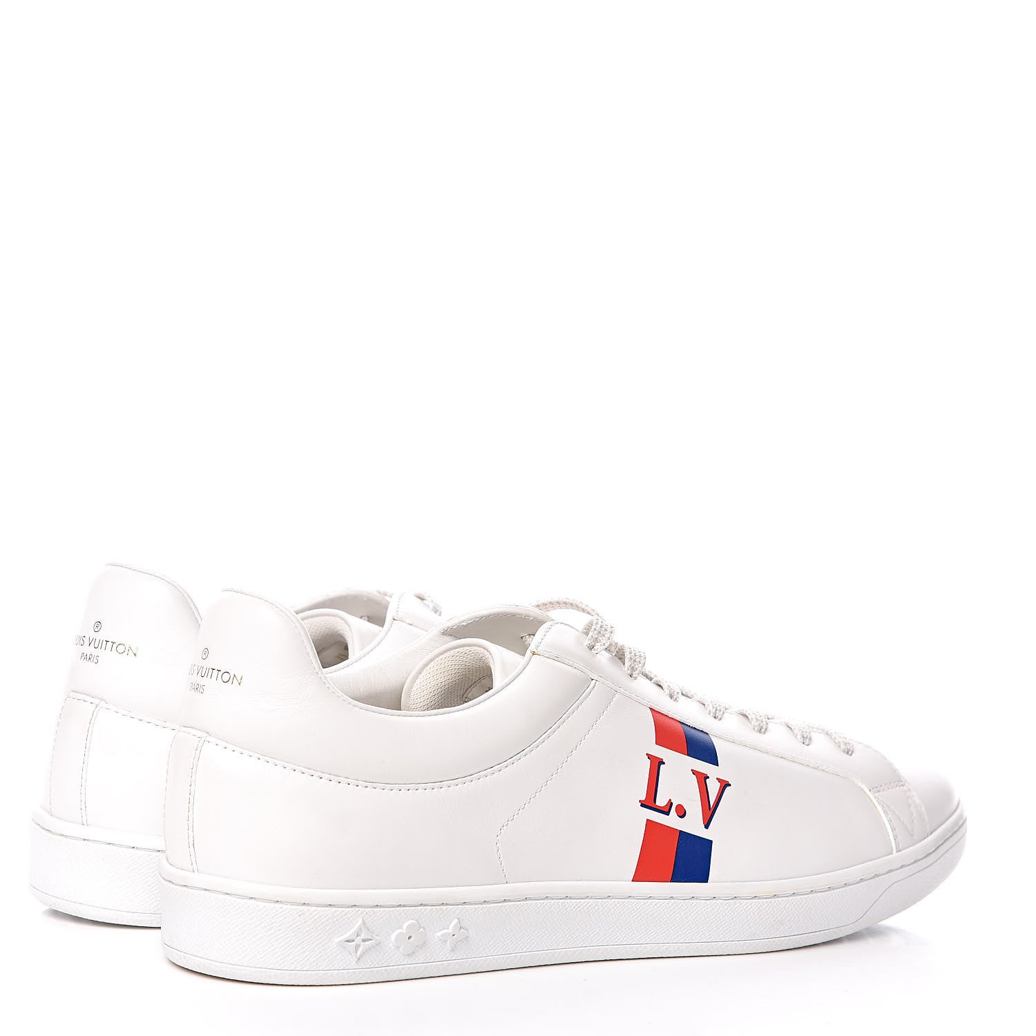 Louis Vuitton Calfskin Luxembourg Sneakers 8.5 White Red Blue 4 of 9