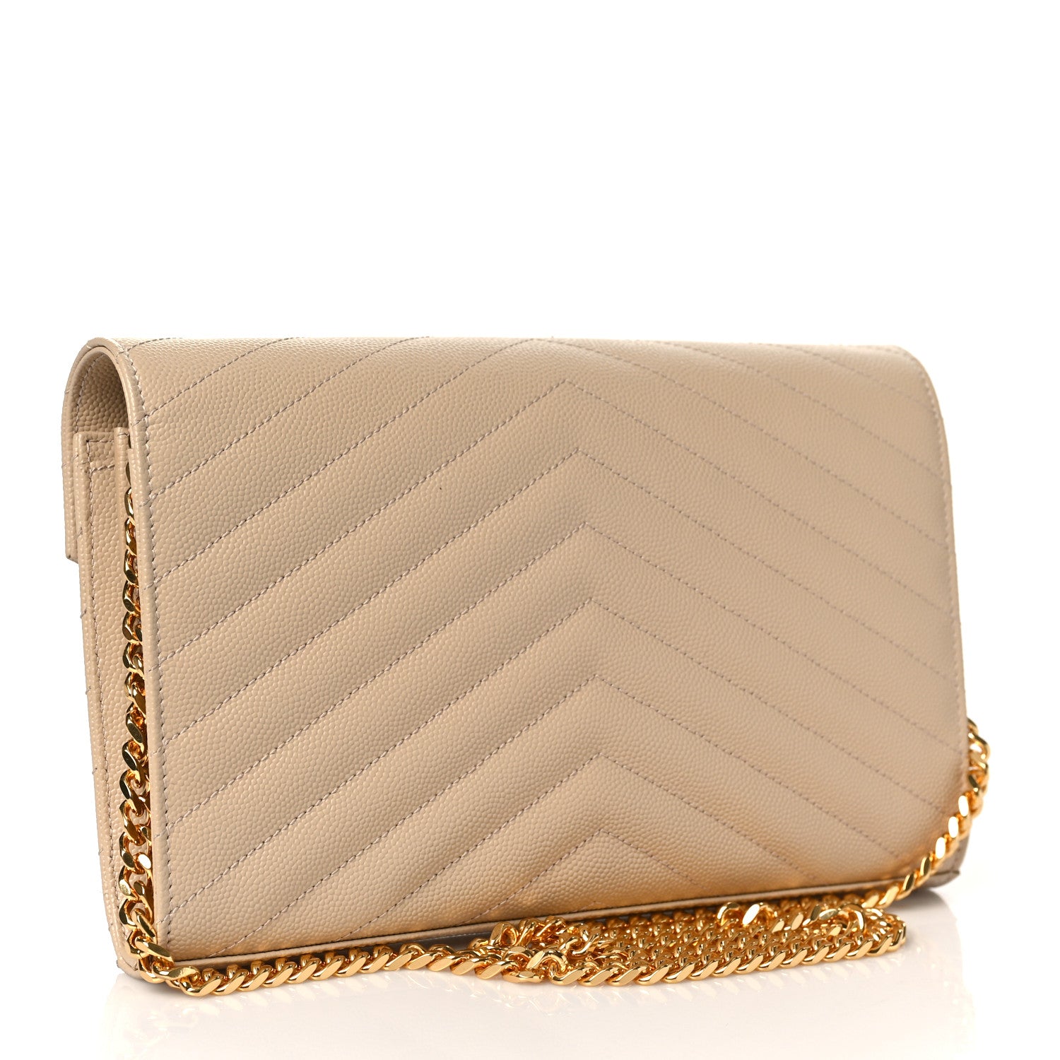 Saint Laurent Grain De Poudre Matelasse Chevron Monogram Chain Wallet Nude Powder 3 of 8