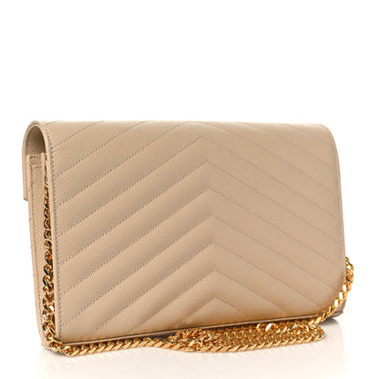 Saint Laurent Grain De Poudre Matelasse Chevron Monogram Chain Wallet Nude Powder 3 of 8