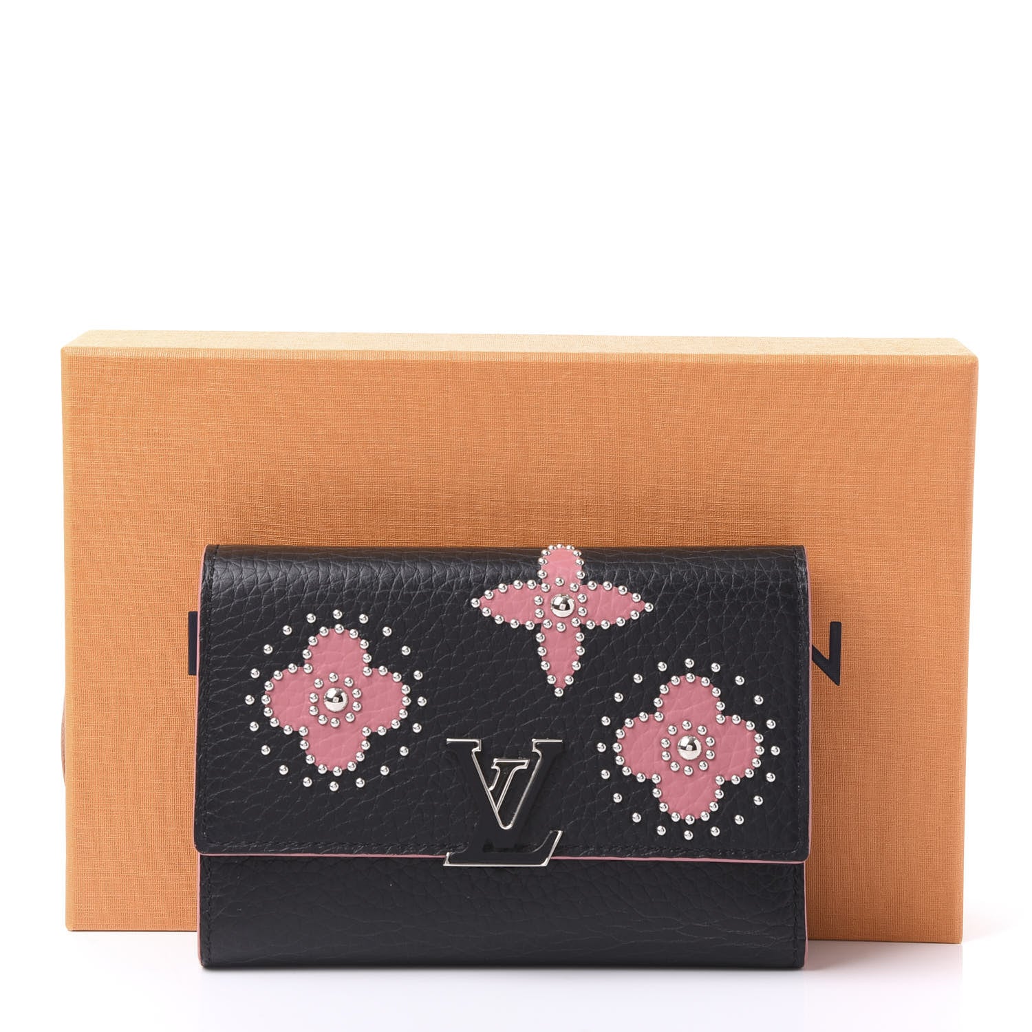 Louis Vuitton Taurillon Capucines Compact Flower Wallet Black 10 of 10