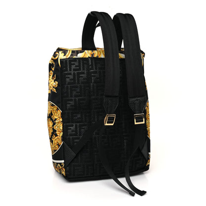 Fendi X VERSACE Silk Vitello Fendace FF Baroque Backpack Tobacco Black Gold 3 of 8