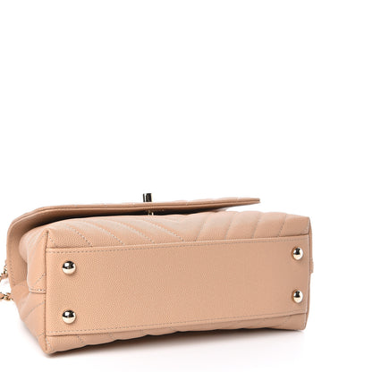 Chanel Caviar Chevron Quilted Mini Coco Handle Flap Beige 4 of 11