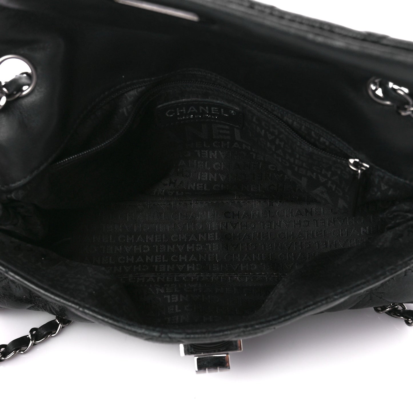 Glazed Crackled Calfskin Mademoiselle Flap Black