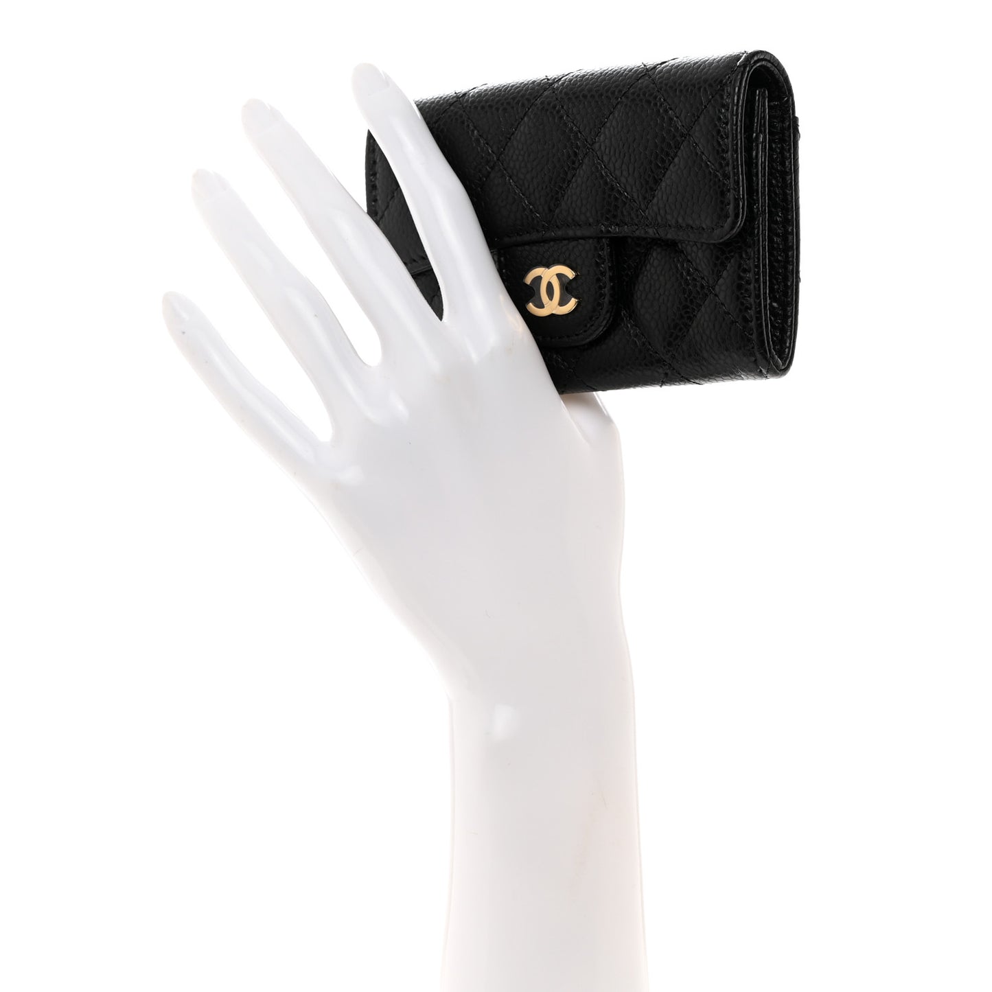 Caviar Quilted Flap Card Holder Wallet Black