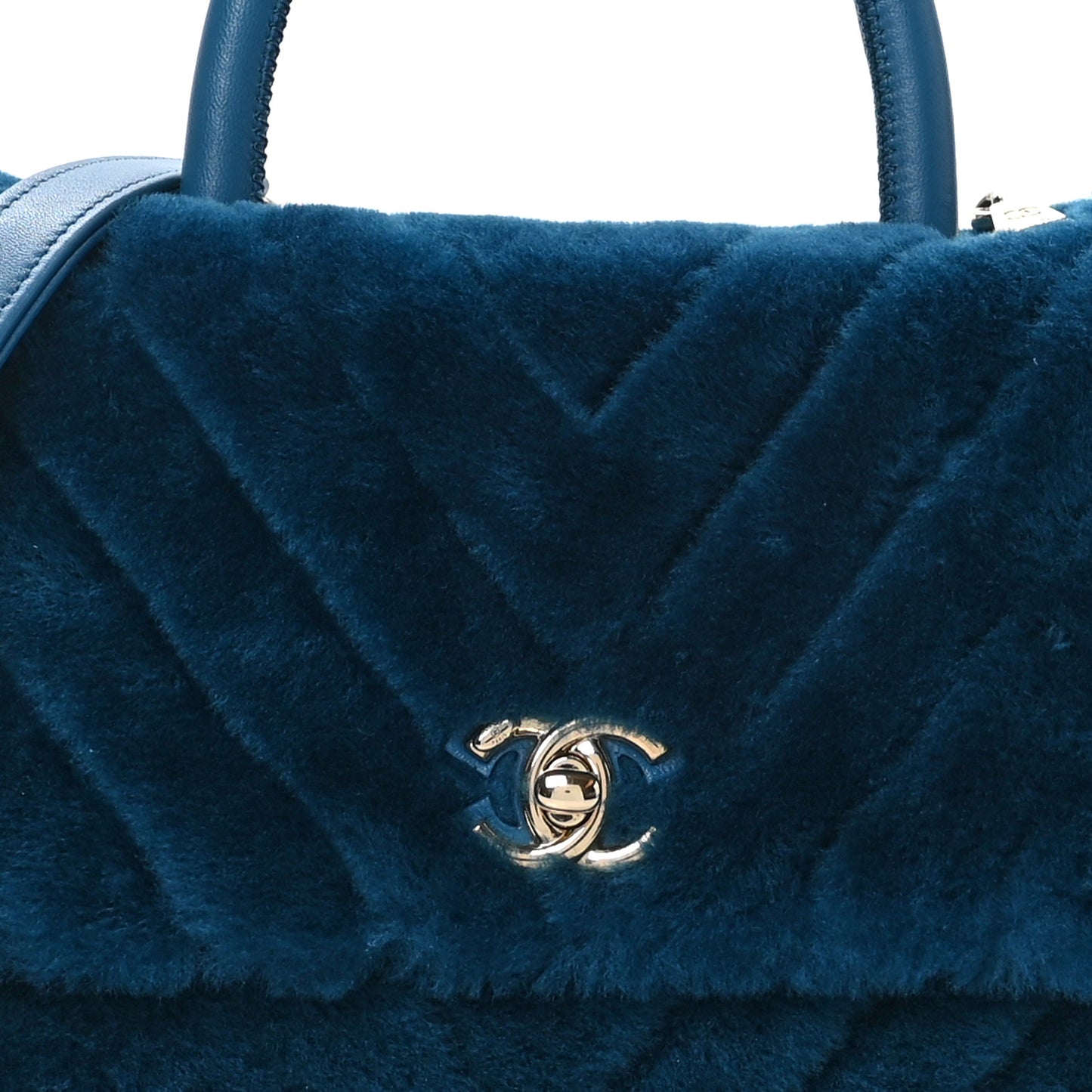 Shearling Lambskin Chevron Quilted Mini Coco Handle Flap Turquoise