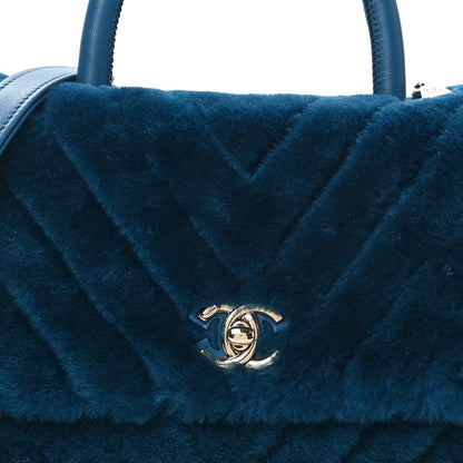 Chanel Shearling Lambskin Chevron Quilted Mini Coco Handle Flap Turquoise 9 of 11