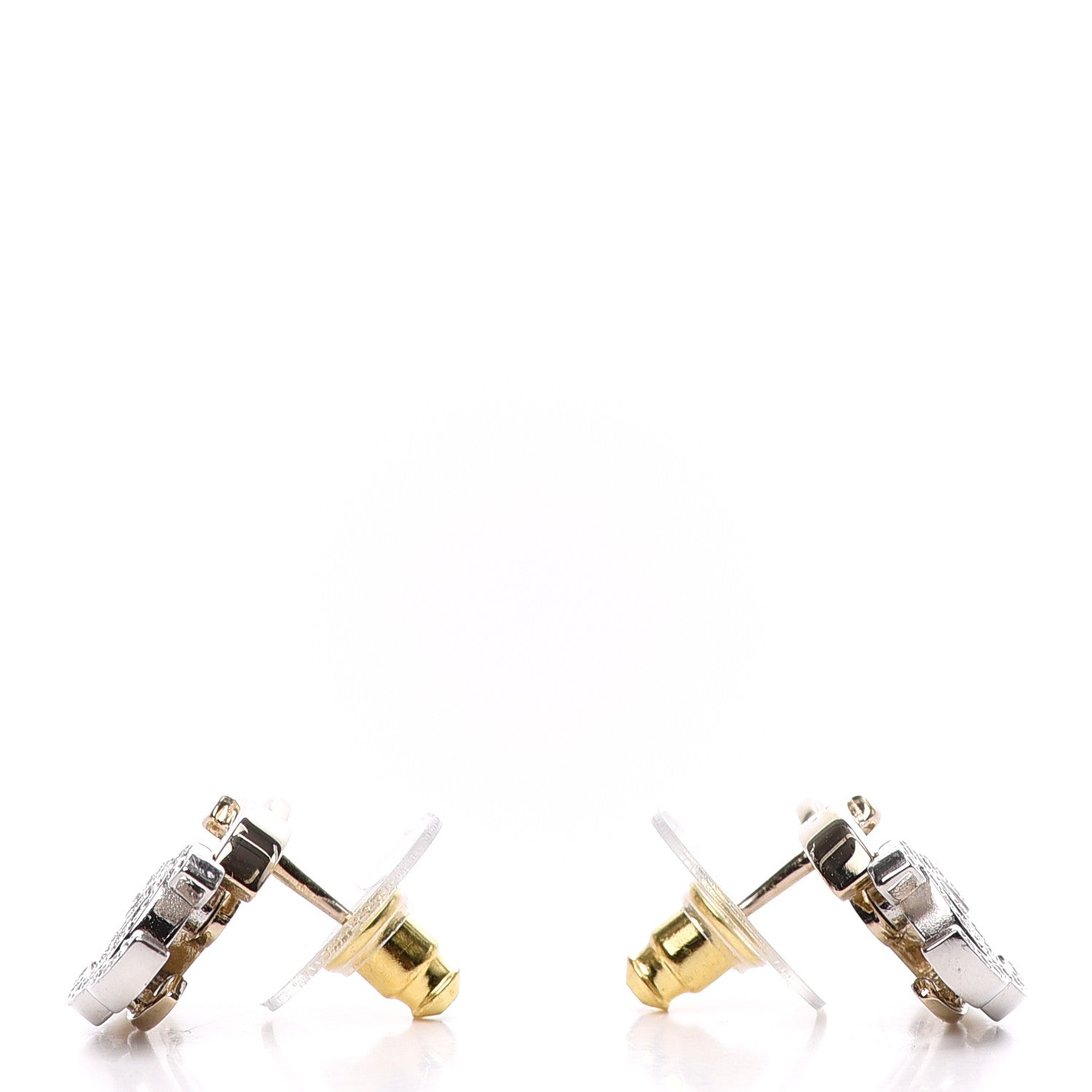 Chanel Crystal Double CC Earrings Gold Silver 3 of 5