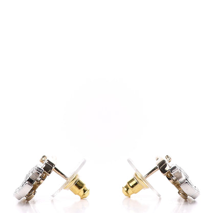 Chanel Crystal Double CC Earrings Gold Silver 3 of 5