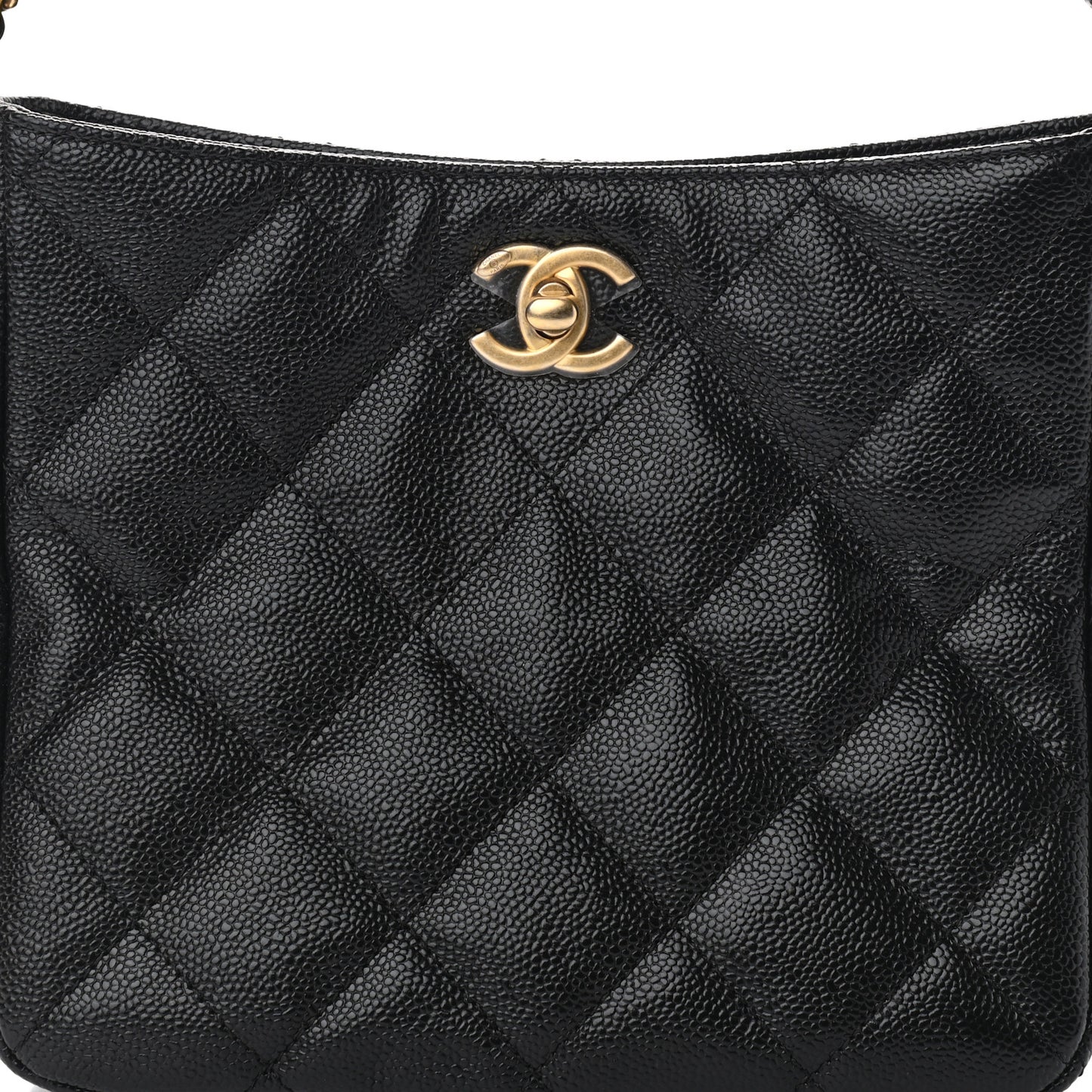 Caviar Quilted Small Pick Me Up Hobo Black