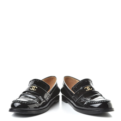 Chanel Patent CC Mocassin Loafers 39.5 Black 6 of 15