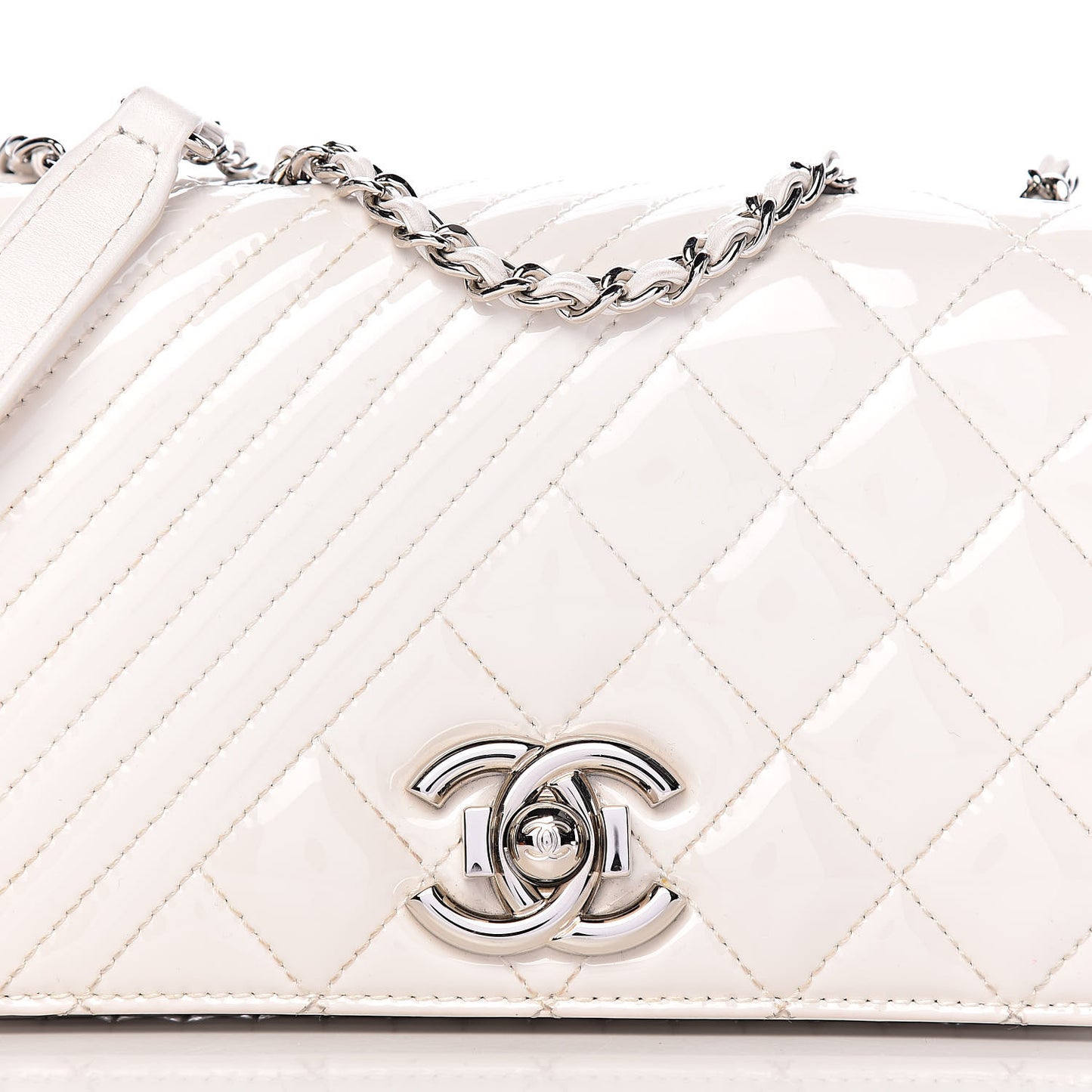 Patent Quilted Small Coco Boy Flap White