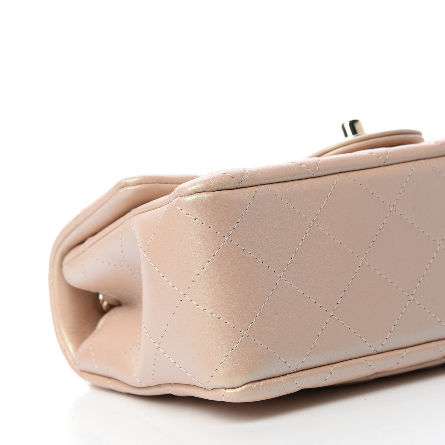 Iridescent Calfskin Quilted Mini Rectangular Flap Beige