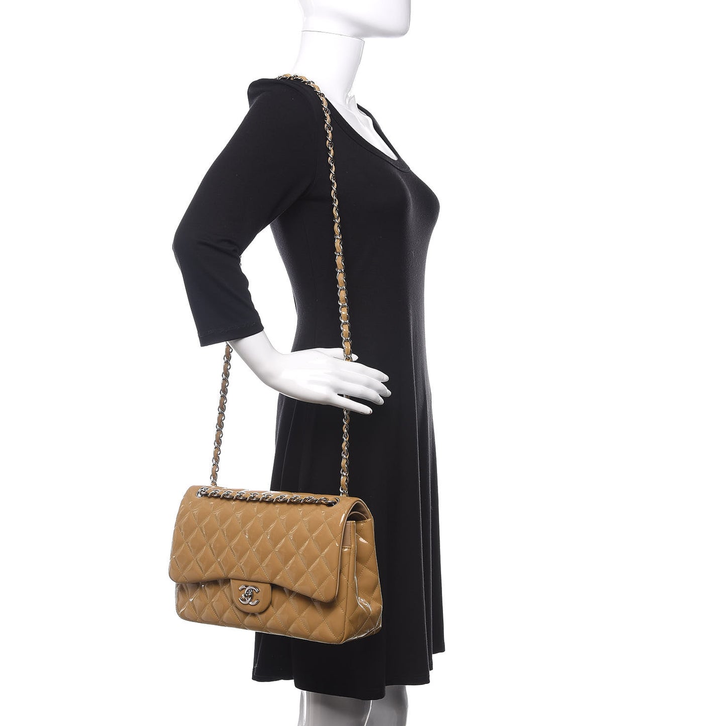 Patent Quilted Jumbo Double Flap Beige