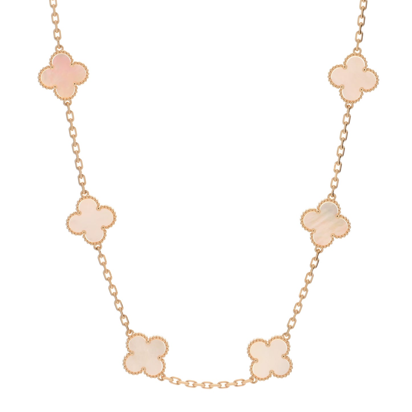 18K Yellow Gold Mother of Pearl 10 Motifs Vintage Alhambra Necklace