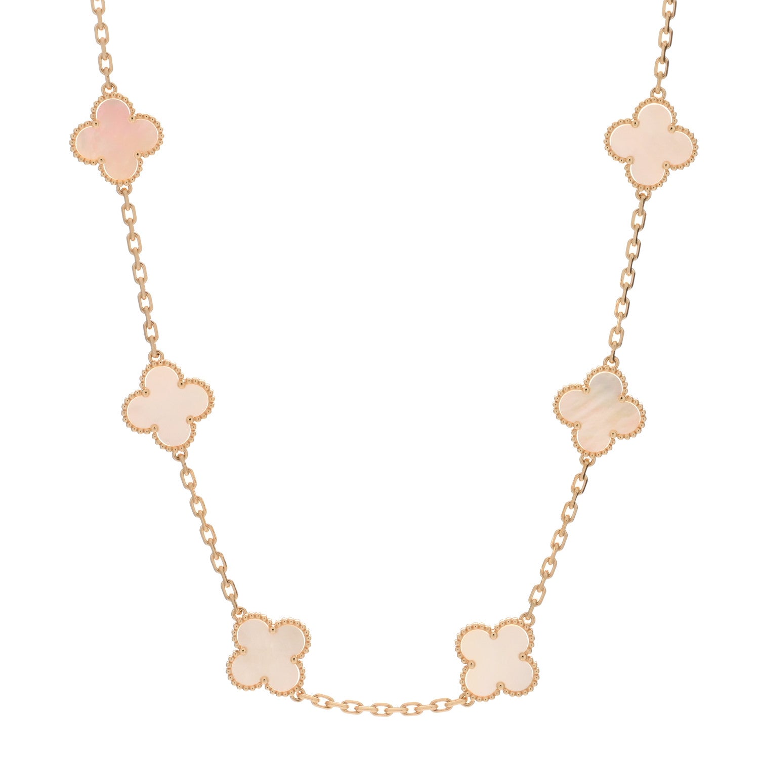 Van Cleef & Arpels 18K Yellow Gold Mother of Pearl 10 Motifs Vintage Alhambra Necklace 1 of 4