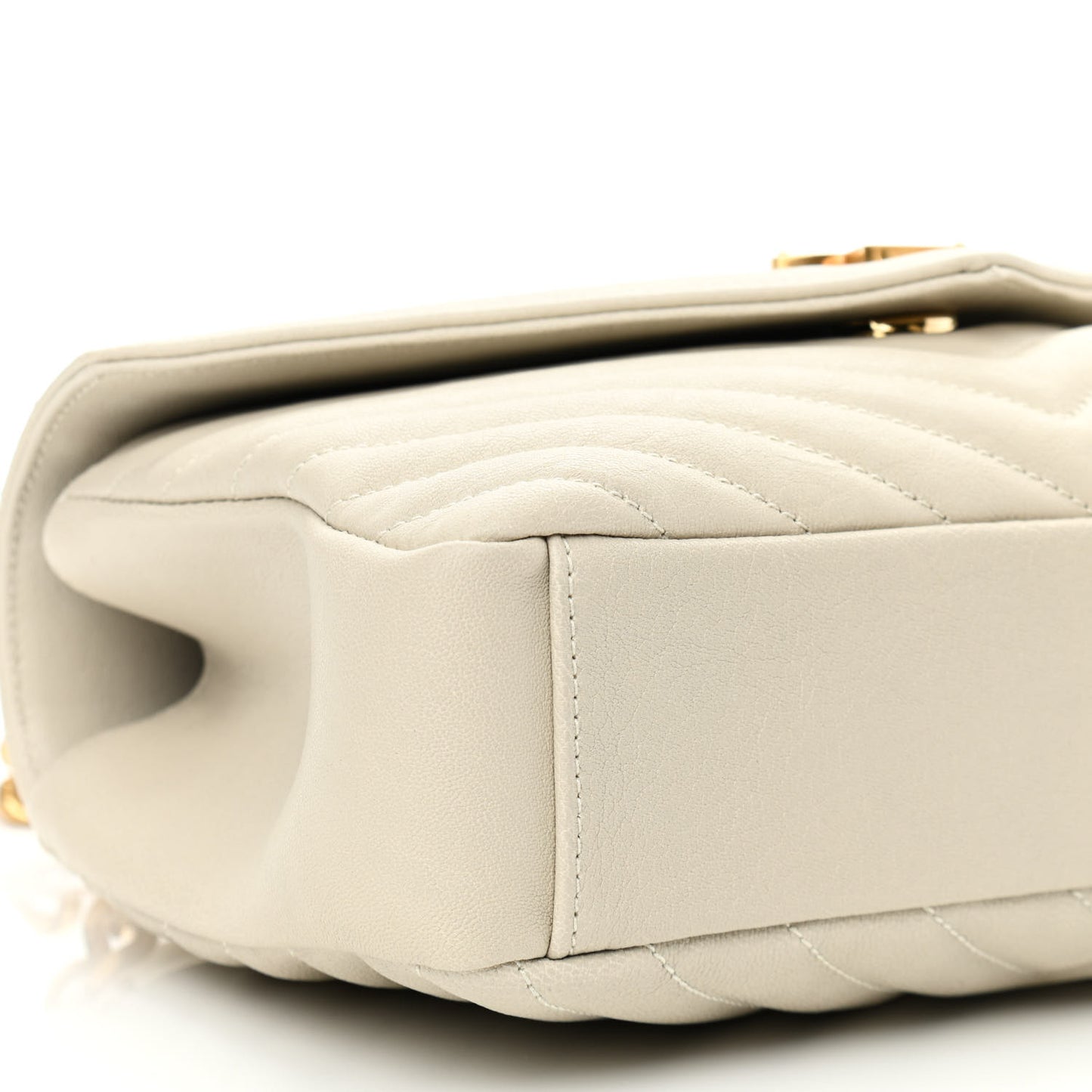 Sheepskin Matelasse Chevron Monogram Medium College Bag Crema Soft