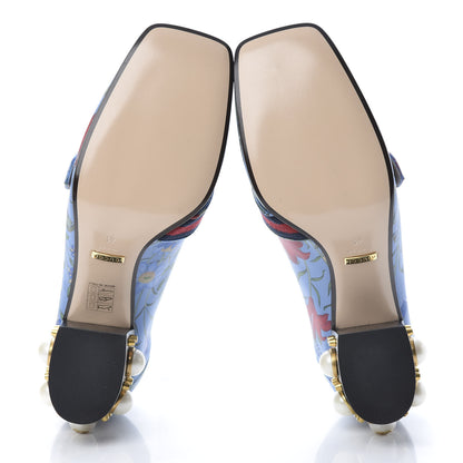 Gucci Apollo Calfskin Web Pearl New Flora Peyton 75mm Loafer Pumps 41 Azure 5 of 8