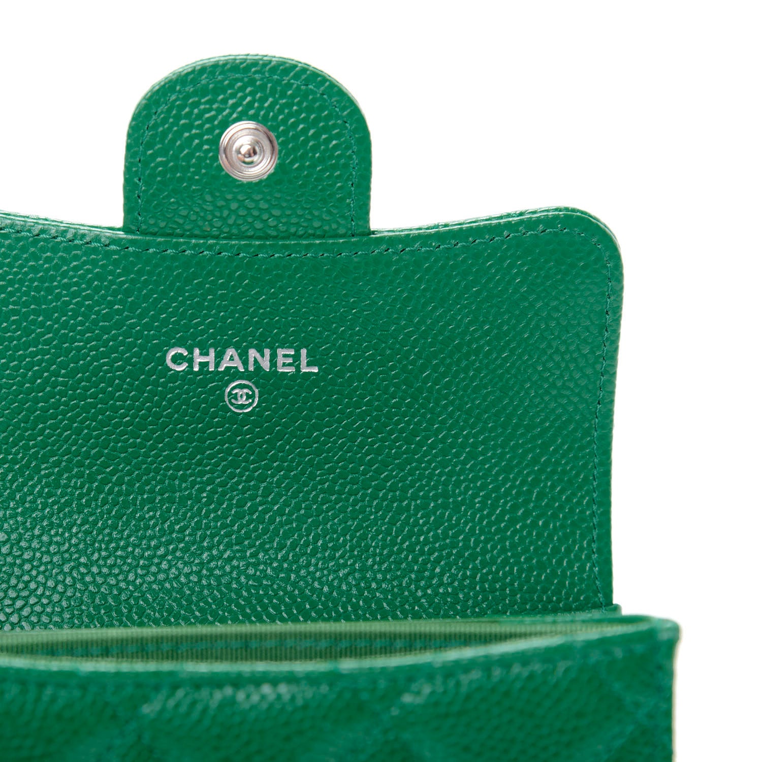 Chanel Caviar Quilted Flap Card Holder Wallet Green 6 of 10