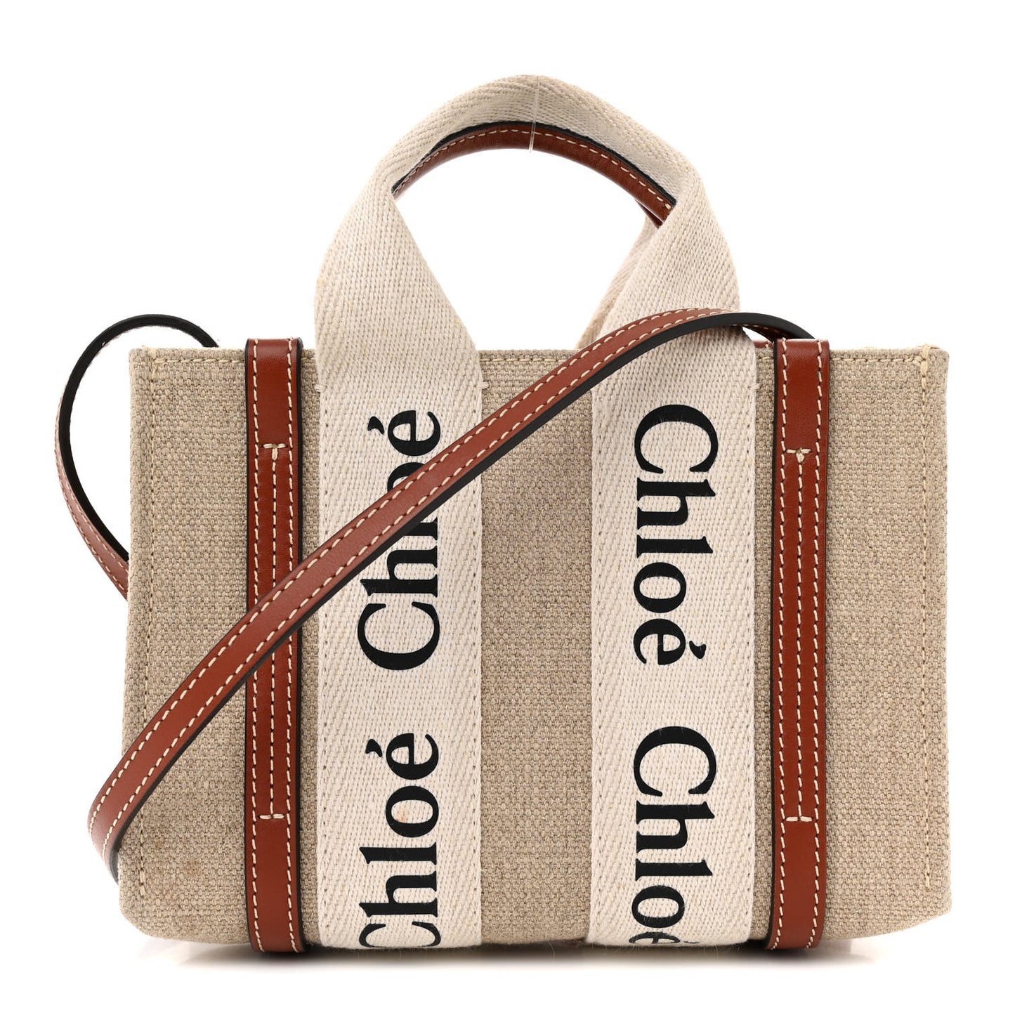 Cotton Calfskin Mini Woody Ribbon Tote White Brown