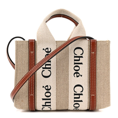 Chloe Cotton Calfskin Mini Woody Ribbon Tote White Brown 1 of 14