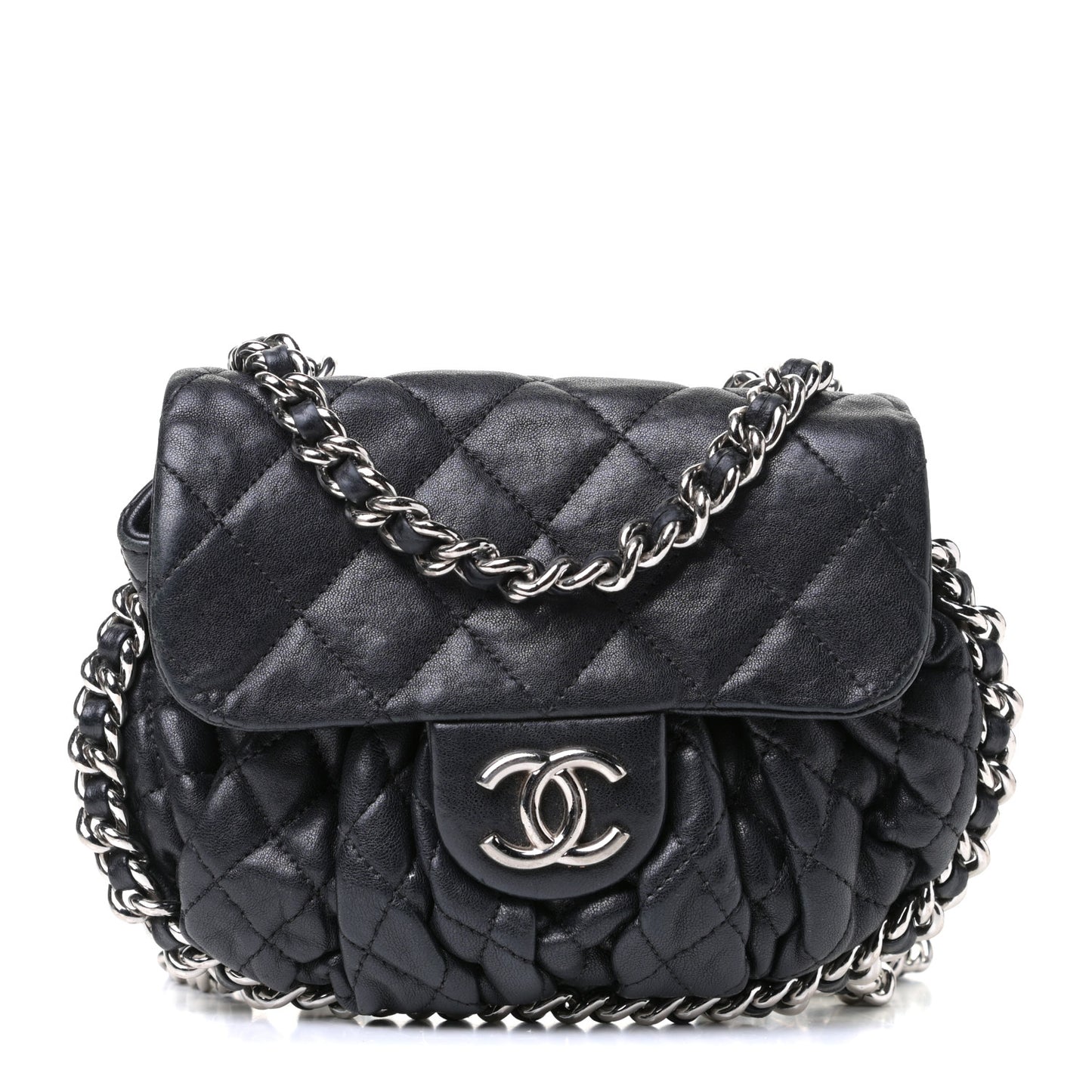 Washed Lambskin Mini Chain Around Messenger Black