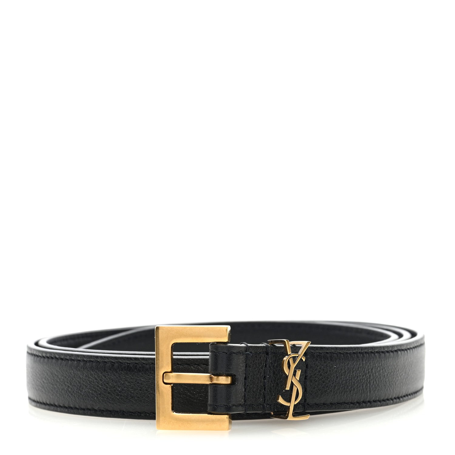 Saint Laurent Smooth Calfskin Monogram Square Buckle Belt 90 36 Black 1 of 4