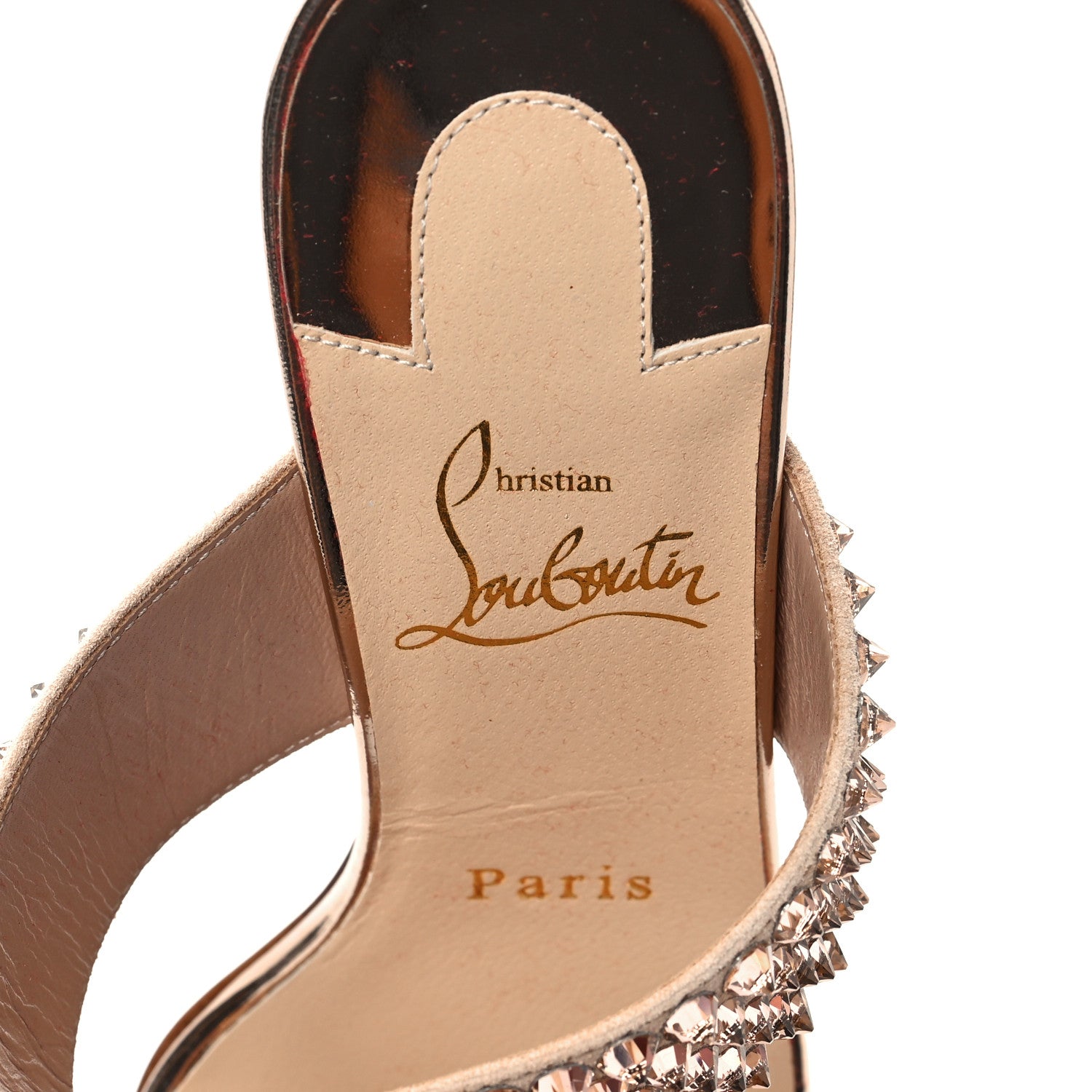 Christian Louboutin Suede Specchio Spikes Krystal Fever Version 85 Slide Sandals 36 Gold 7 of 7