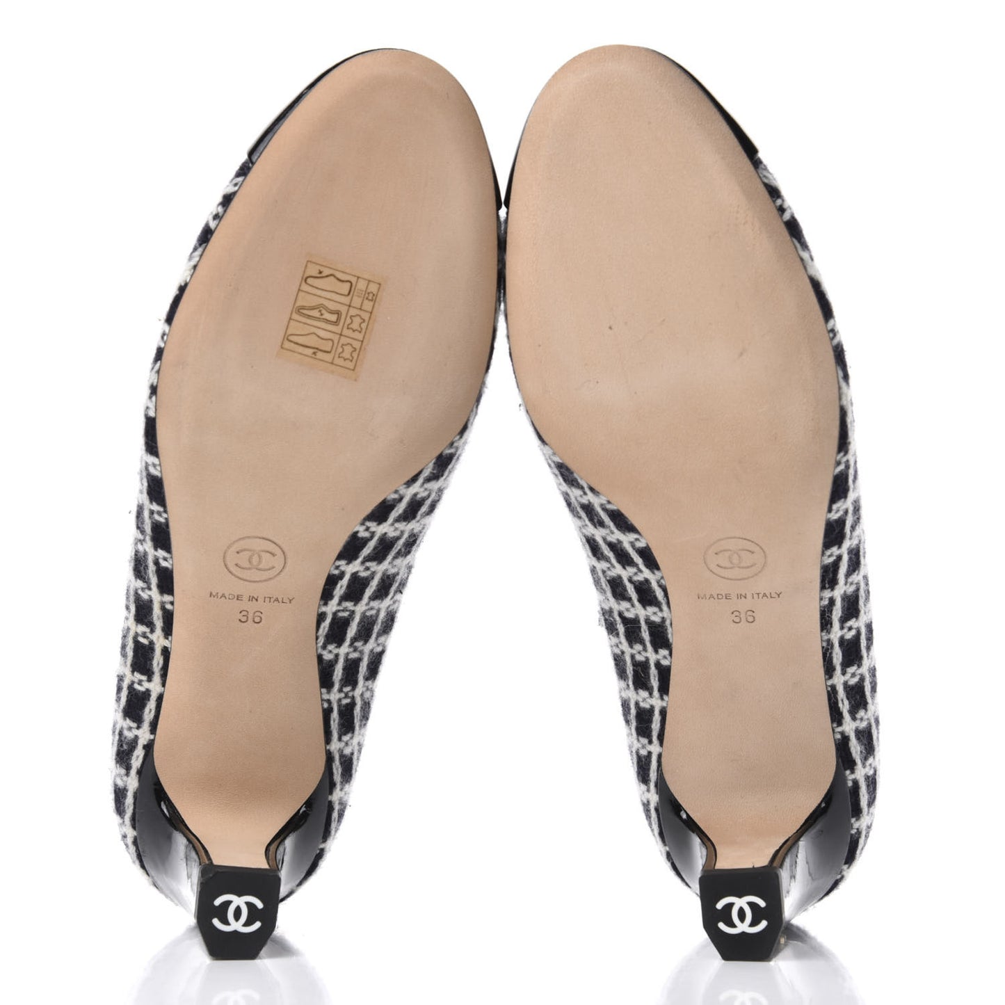 Tweed Patent Cap Toe CC Pumps 36 Black White