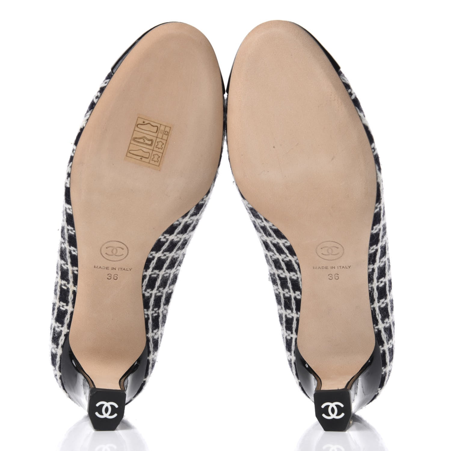 Chanel Tweed Patent Cap Toe CC Pumps 36 Black White 6 of 10