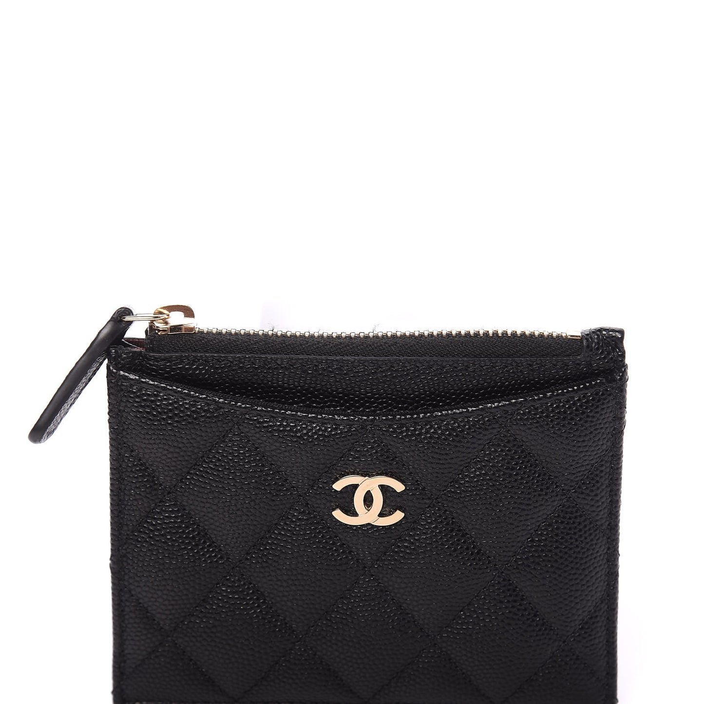 Caviar Quilted CC Zip Card Holder Black