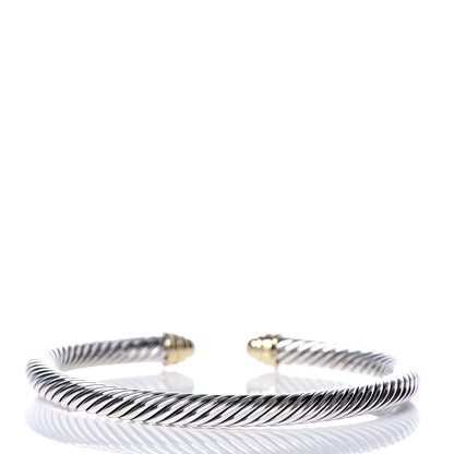 David Yurman Sterling Silver 18K Yellow Gold Diamond 5mm Cable Classics Bracelet 3 of 4