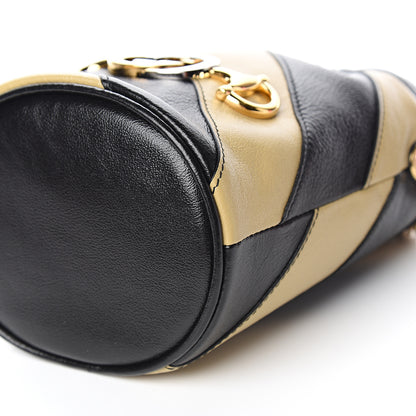 Gucci Calfskin Diagonal Striped Mini Zumi Bucket Bag Black Beige 8 of 10