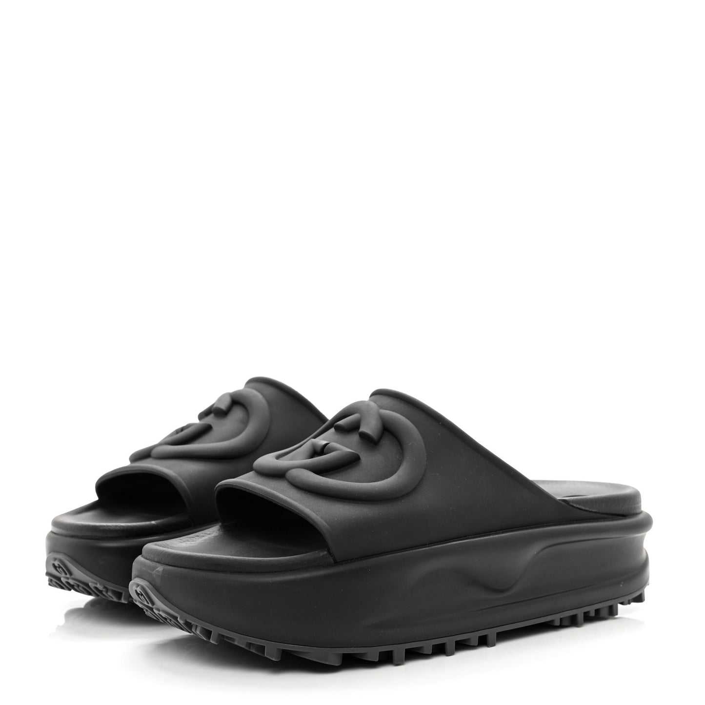 Soft Rubber Womens Interlocking G Platform 42mm Slide Sandals 39 Black