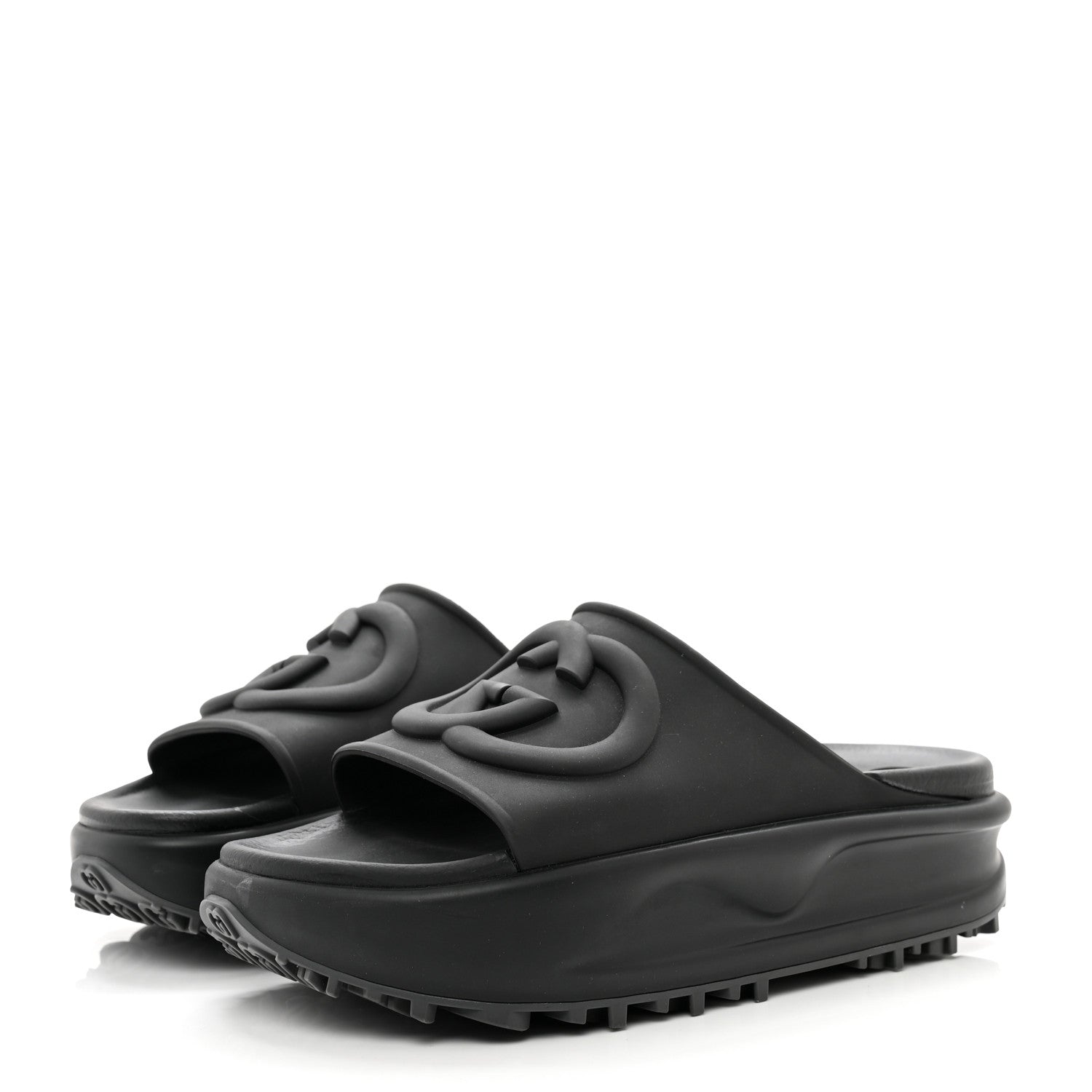 Gucci Soft Rubber Womens Interlocking G Platform 42mm Slide Sandals 39 Black 3 of 7