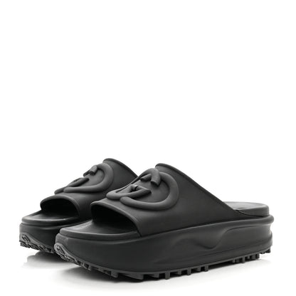 Gucci Soft Rubber Womens Interlocking G Platform 42mm Slide Sandals 39 Black 3 of 7