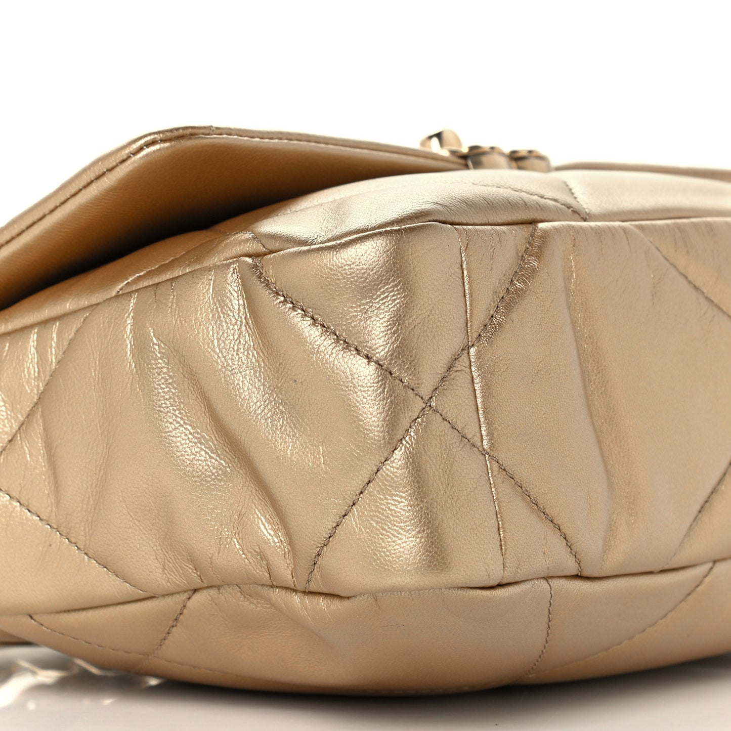 Metallic Lambskin Quilted Medium Chanel 19 Flap Gold