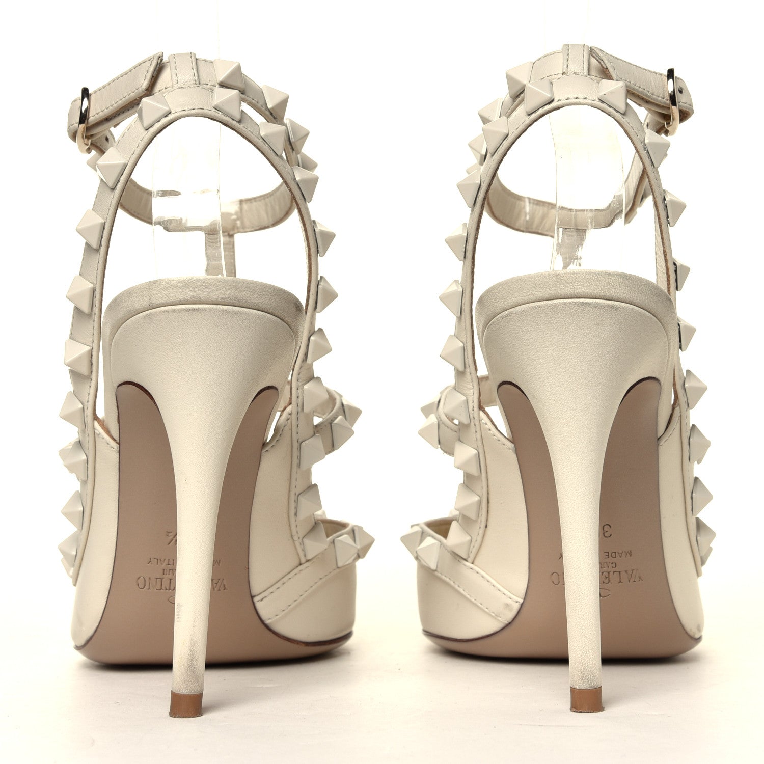Valentino Garavani Calfskin Lacquered Monochrome Rockstud Ankle Strap 100mm Pumps 36.5 Ivory 5 of 7