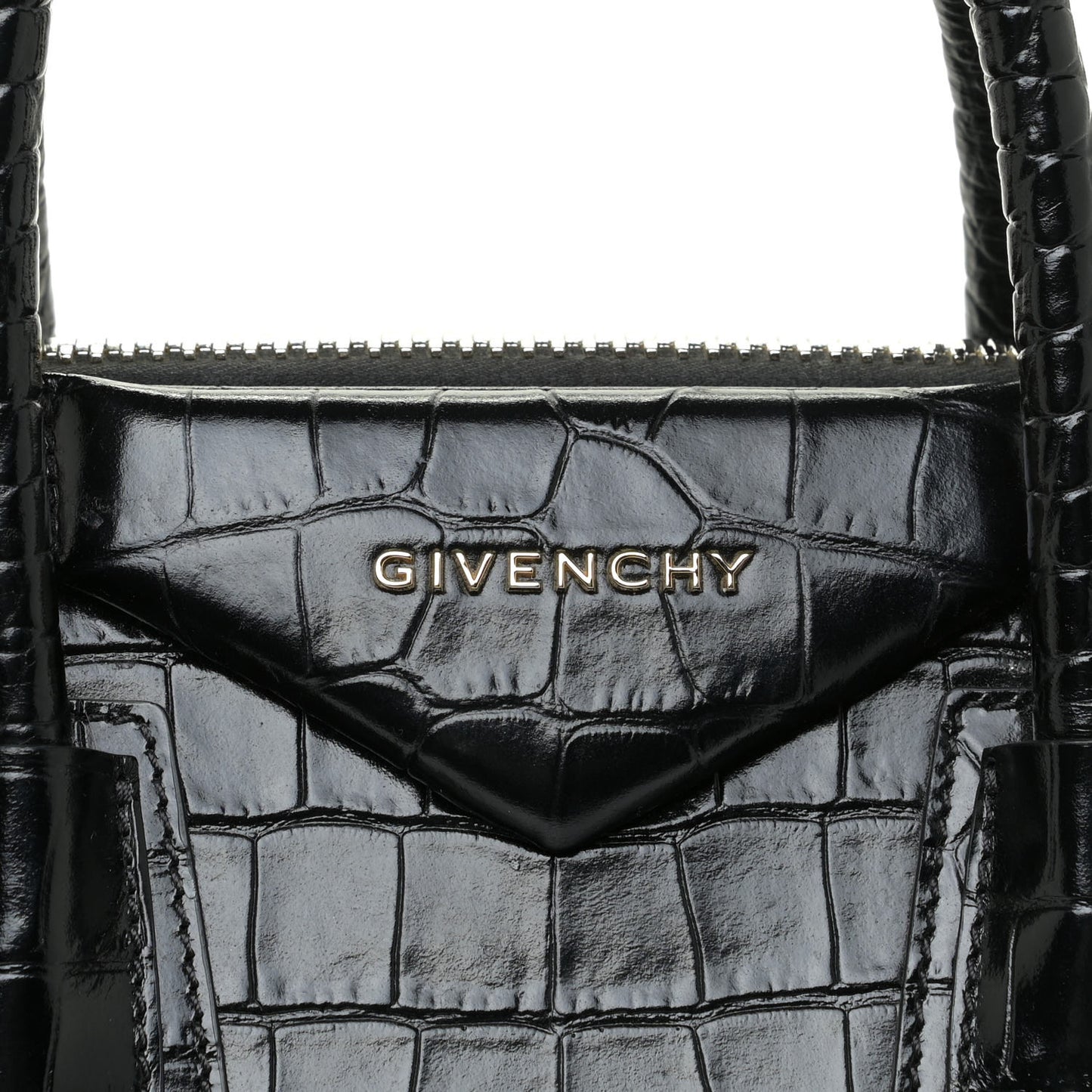 Calfskin Crocodile Embossed Small Antigona Black