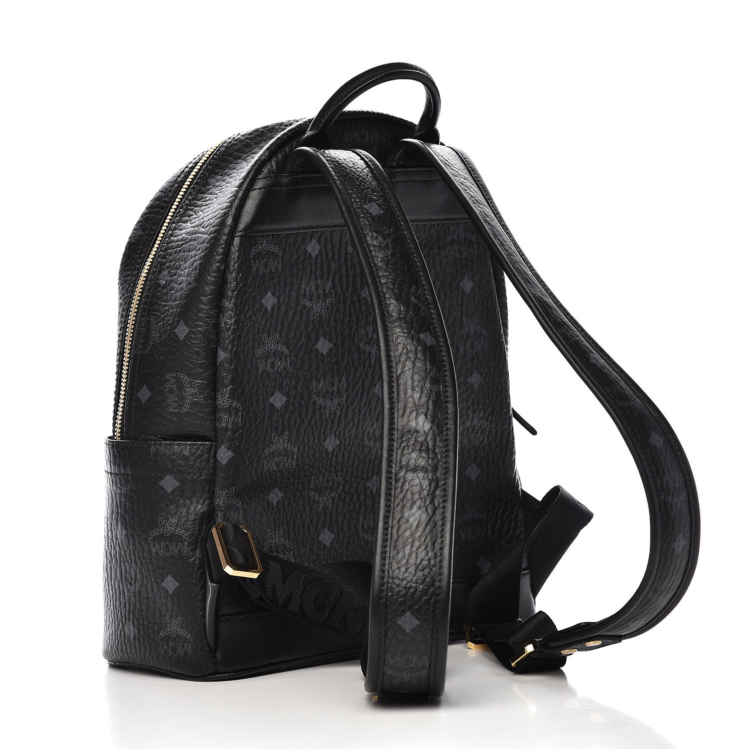 MCM Visetos Studded Small Studded Logo Stripe Backpack Black 3 of 9
