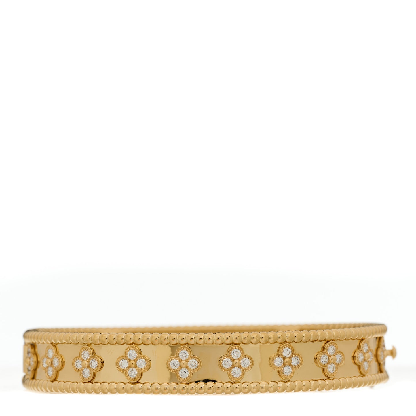 18K Yellow Gold Diamond Perlee Clovers Bangle Bracelet L