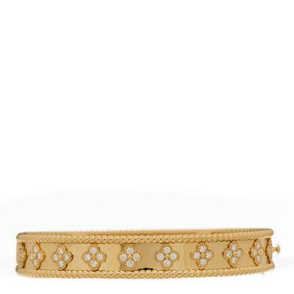 Van Cleef & Arpels 18K Yellow Gold Diamond Perlee Clovers Bangle Bracelet L 1 of 3