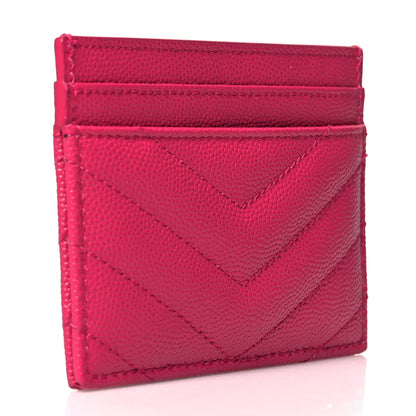 Saint Laurent Grain De Poudre Matelasse Chevron Monogram Credit Card Case Fresh Fuxia 3 of 11