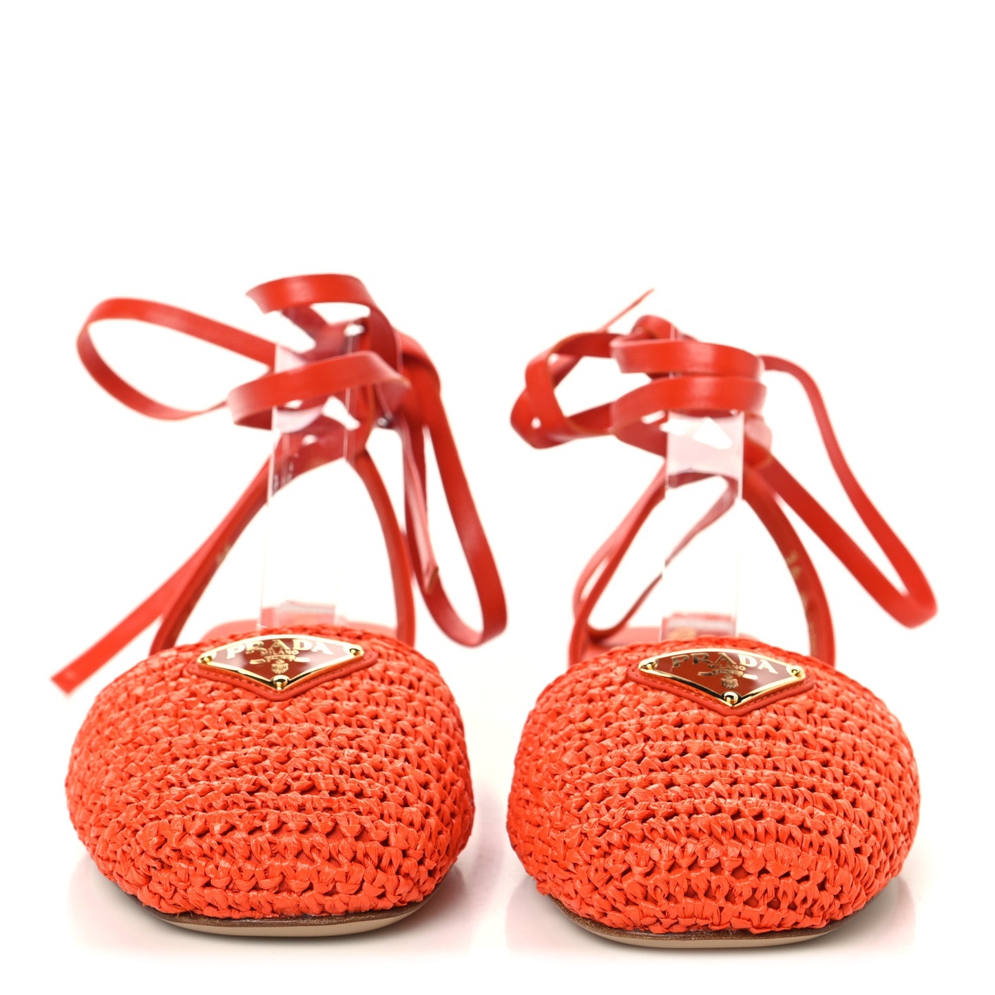 Raffia Crochet Triangle Flat Sandals 36 Arancio
