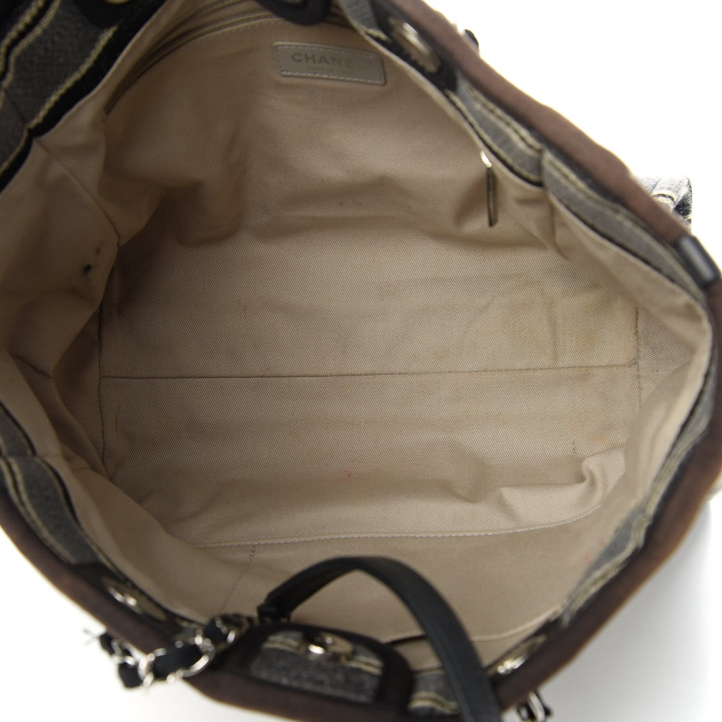 Striped Canvas Small Deauville Tote Dark Grey